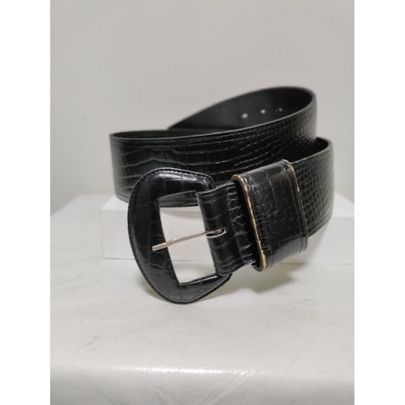 Vintage Accessories By Pearl Genuine Snake Leather Waist Belt Black Men's Large - Picture 1 of 8